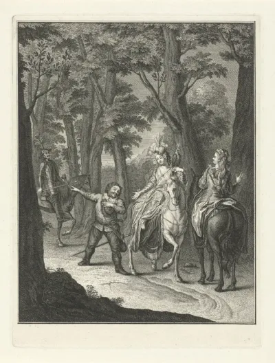 Sancho begroet een hertogin tijdens de jacht