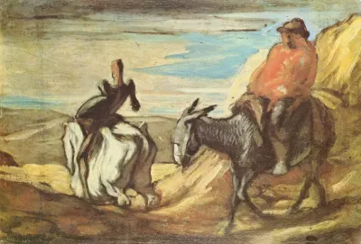Sancho Panza and Don Quixote in the mountains