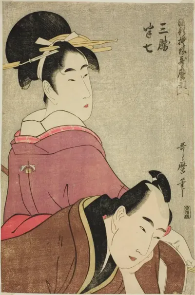 Sankatsu and Hanshichi, from the series "Fashionable Patterns in Utamaro Style (Ryuko moyo Utamaro-gata)"