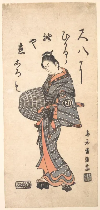 Sanokawa Ichimatsu I in Grayish Blue and Rose Walking Toward the Left