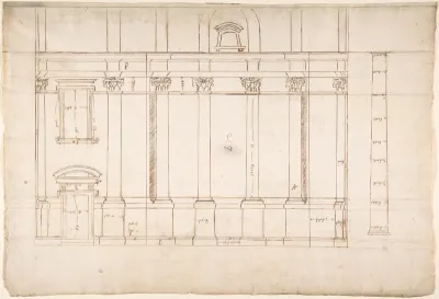Santa Maria Maggiore, Sforza Chapel, elevation (recto); entablature, partial cornice, and column or pilaster base profile (verso)