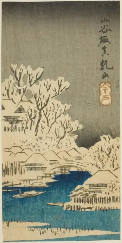Sanya Canal and Matsuchi Hill (Sanyabori Matsuchiyama), section of a sheet from the series "Cutouts of Famous Places in Edo (Harimaze Koto meisho)"