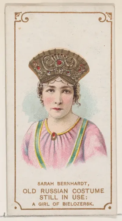Sarah Bernhardt in an Old Russian Costume as a Girl of Bielozersk, from the set Actors and Actresses, First Series (N70) for Duke brand cigarettes
