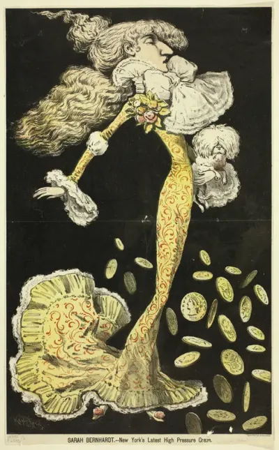 Sarah Bernhardt - New York's Latest High Pressure Craze; double-page spread from "Chic" magazine (27 October 1880)