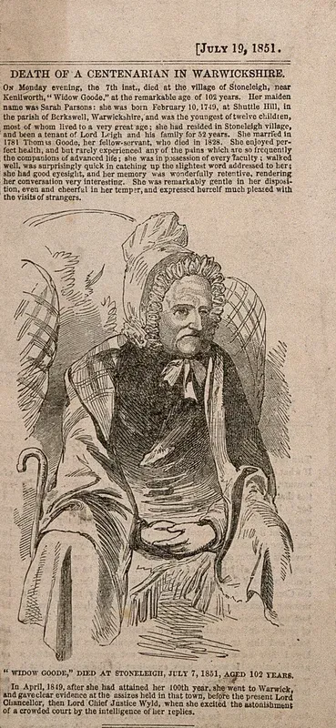 Sarah Parsons known as Widow Goode, died aged 102
