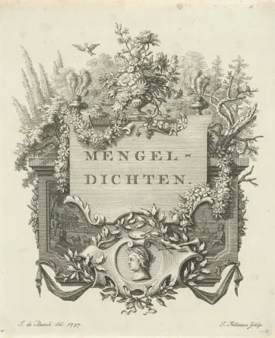 Sarcofaag met bloemen en cartouche versierd