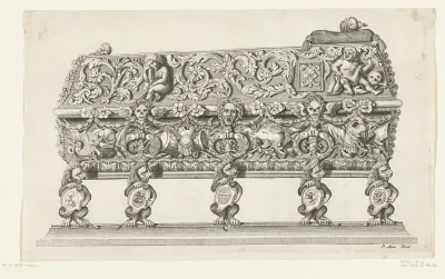 Sarcofaag van Hendrik Casimir II: zijkant gedecoreerd met wapentrofeëen