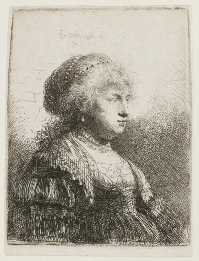 Saskia met parels in het haar