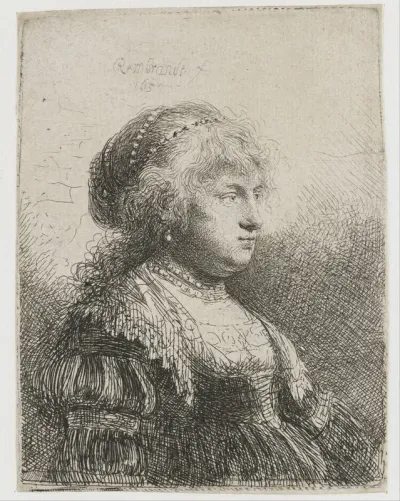 Saskia with pearls in her hair