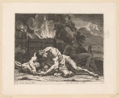Sater en bacchante slapend bij een vuur