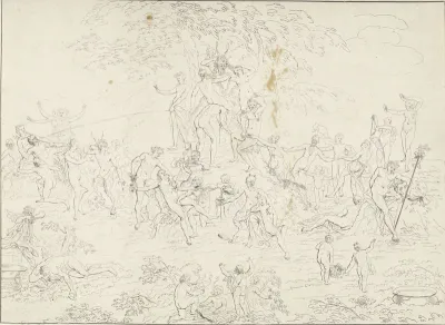 Saterbeeld met guirlandes versiert