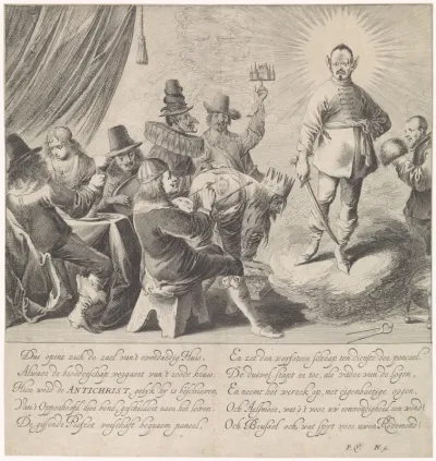 Satire met het schilderen van de Antichrist, ca. 1650