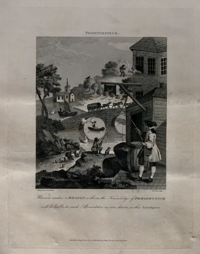 Satire on false perspective: a landscape with absurd situations due to incorrect perspective