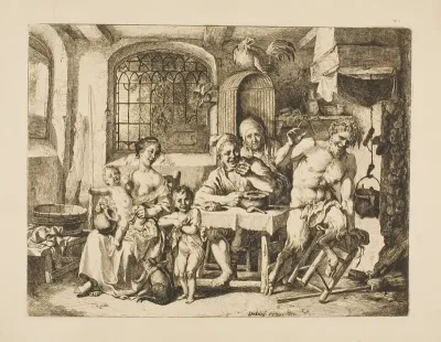 Satyr in a Peasant's House, in the Style of Jordaens