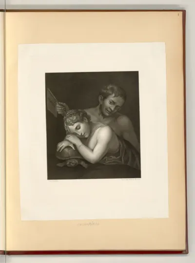 Satyr mit einer jungen Frau, deren Haupt auf einer Schildkröte ruht