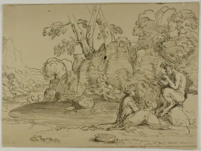 Satyr, Nymph and Putto by Pool