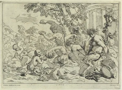 Satyrs revelling in a bacchanalian celebration