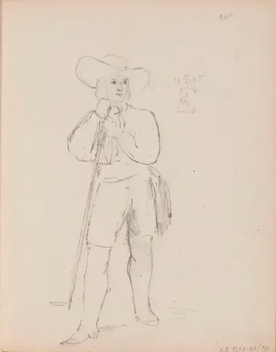 Sauvaan nojaava mies. Merkitty: 18 14/V 65 AE (monogrammi)