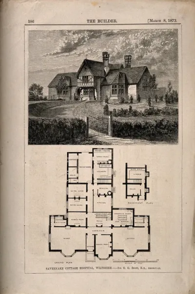Savernake Cottage Hospital, Marlborough, Wiltshire: facade and floor plan
