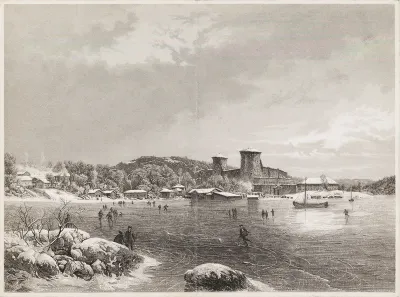 Savonlinna 1872, Hj. Munsterhjelmin maalauksen mukaan. Kuvitusta teokseen "En resa i Finland" kuva 27