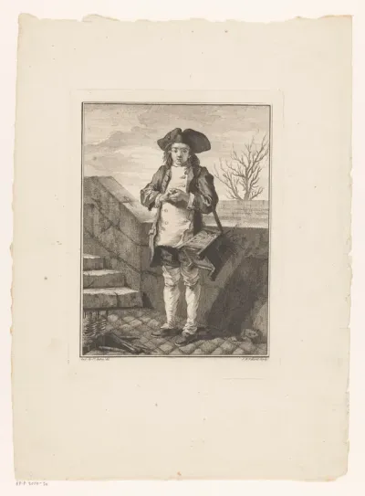 Savoyard, staand voor een muur