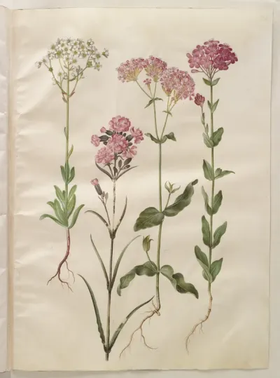 Saxifraga paniculata (klippe-stenbræk); Silene viscaria (almindelig tjærenellike); Silene armeria (knippe-limurt);
