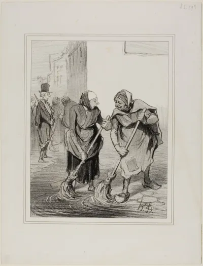 “- Say then, Madme. Giboulard … don't you agree that it is not very pleasant for women of our gender, to come down like this everyday, cleaning the gutters of St. Honoré … - That's true, Madame Chaffarou, but we can also praise ourselves of being the