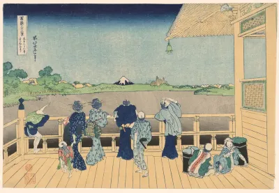 Sazai Hall at the Temple of the Five Hundred Arhats (Gohyakurakanji Sazaido), from the series "Thirty-six Views of Mount Fuji (Fugaku sanjurokkei)"