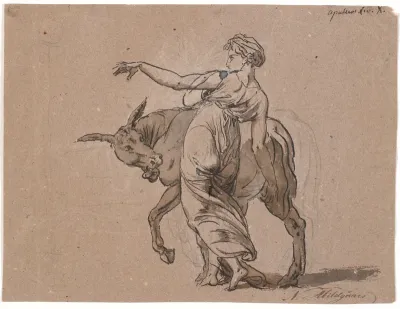 Scene af Apulejus' "Det gyldne æsel" 10.bog. Den fornemme dame opmuntrer æslet