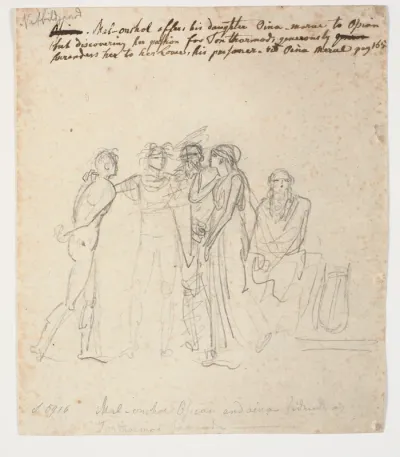Scene af Ossian. Ossian giver Malorchols datter Oinamorul til den fangne Tontormoth, hvem hun elsker