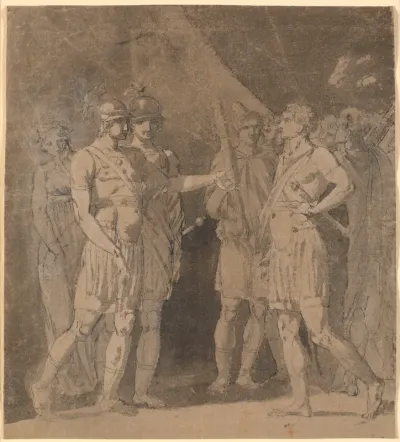 Scene fra Voltaires "Le triumvirat", muligvis 1.akt., 4.scene