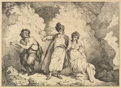 Scene from the Tempest: Caliban, Prospero and Miranda