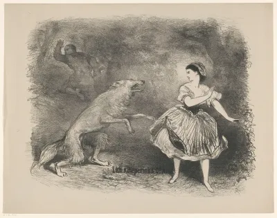 Scène uit ballet Roodkapje en de wolf