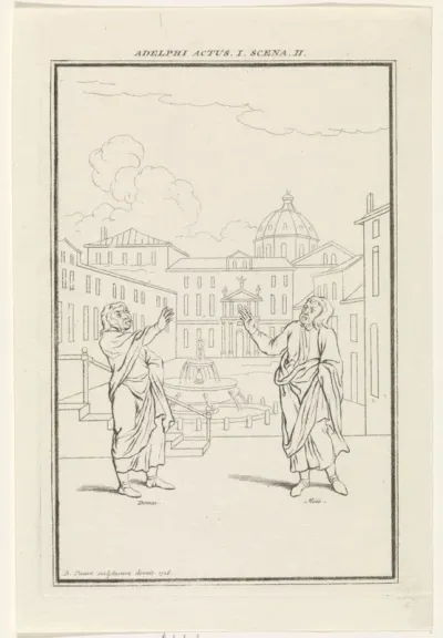Scène uit de komedie Adelphoe van Terentius