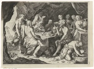 Scène uit de Metamorfosen van Ovidius: een maaltijd in een grot
