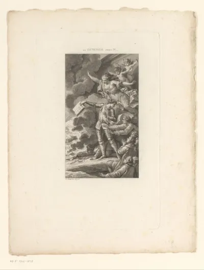 Scène uit een gedicht met een man die een boek in het vuur wil gooien