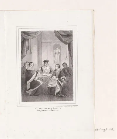 Scène uit het leven van Paus Adrianus VI: Adriaan aan tafel met studenten