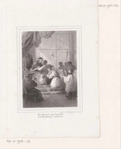 Scène uit het leven van Paus Adrianus VI: Adrianus wordt tot kardinaal verheven door Paus Leo X