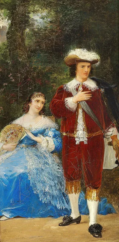 Scenery from Henrik Hertz's Ninon with Mrs. Heiberg and Michael Wiehe in the leading roles.