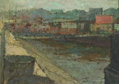 Scenery from Paris with channel and houses