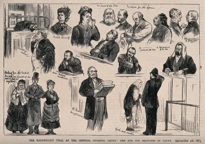 Scenes from the Wainwright trial at the Central Criminal Court in December 1875