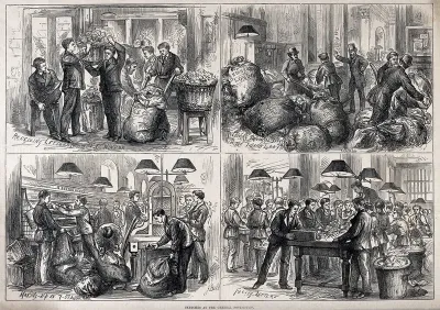 Scenes inside the General Post Office at St Martin's-le-Grand, London