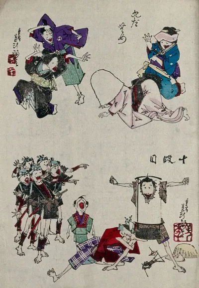 Scenes nine and ten from the favourite kabuki play, 'The treasury of loyal retainers'