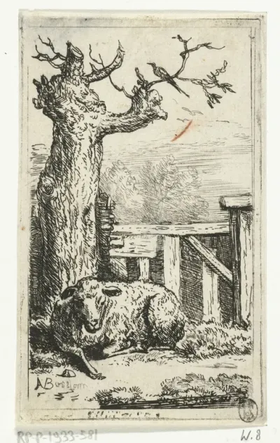 Schaap aan de voet van een wilg