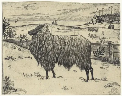 Schaap in een kustlandschap