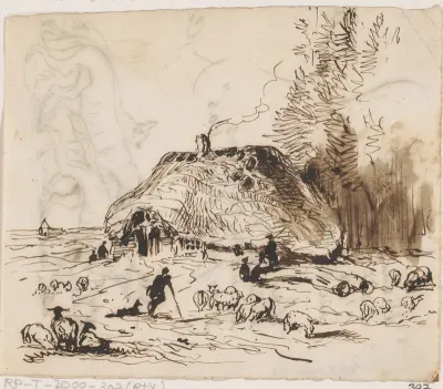 Schaapherder voor een boerderij