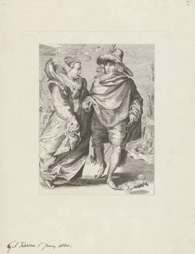 Schaatsende man en vrouw