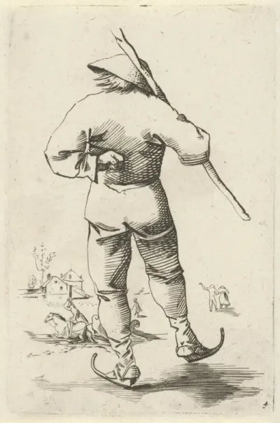 Schaatsende man, van achteren gezien