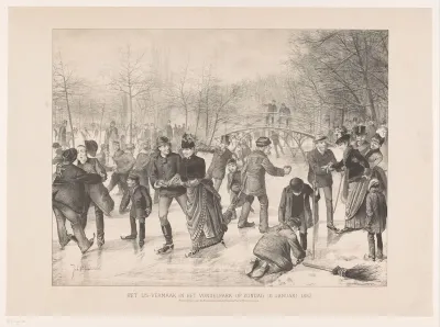 Schaatsende mensen in het Vondelpark in Amsterdam
