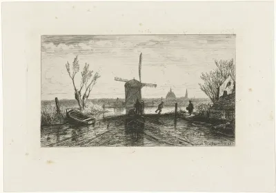 Schaatsenrijder bij een molen